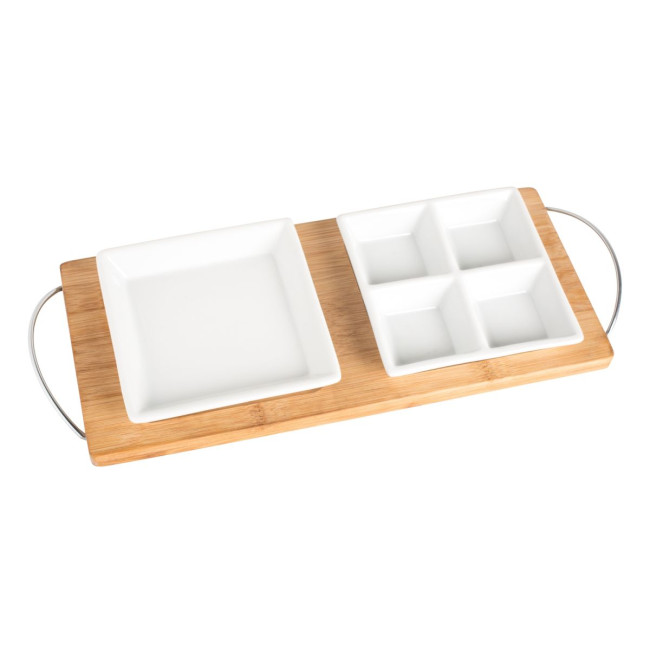 Branded Bamboo tray with 2 plates - Image 1