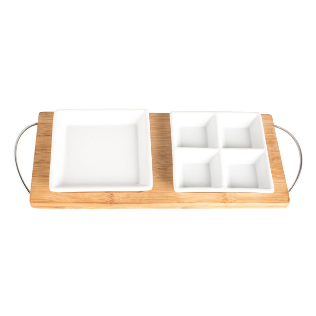 Branded Bamboo tray with 2 plates - Image 2