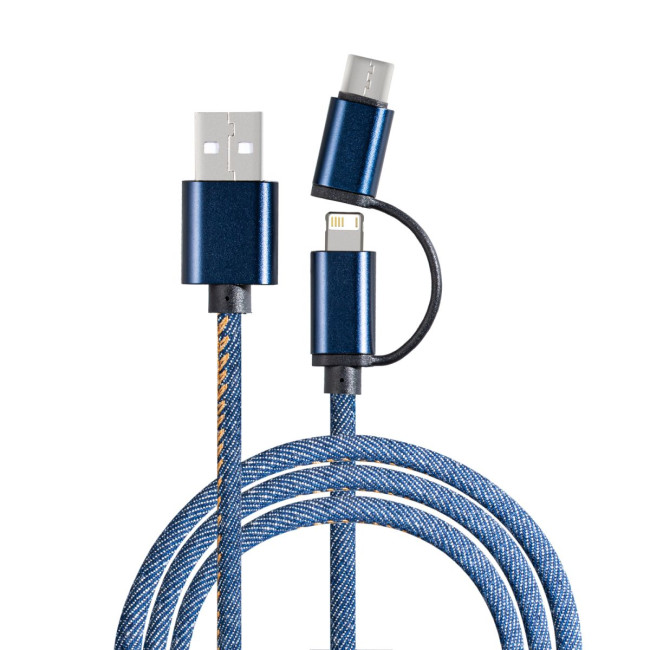 Custom Printed Denim 3-in-1 Charging Cable - Image 1