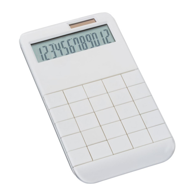 Custom Printed White Dual Power Solar Calculator - Image 1