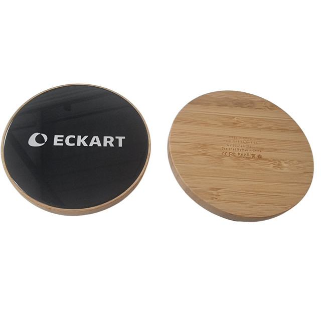 Branded Bamboo Wireless Charging Pad With LED Logo - Image 1