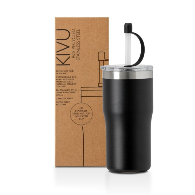 Custom Printed Kivu Recycled Insulated Cup With Straw 500ml - Image 4