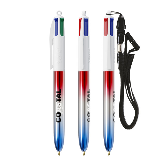 Custom Printed BIC 4 Colours Flags Collection Pen & Lanyard Screen Printing - Image 1