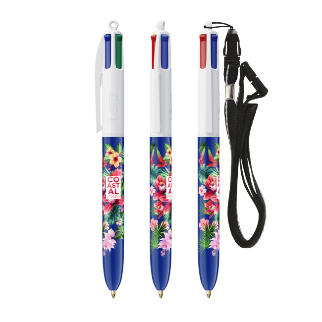 Custom Printed BIC 4 Colours Ballpen + Lanyard Screen Printing - Image 1