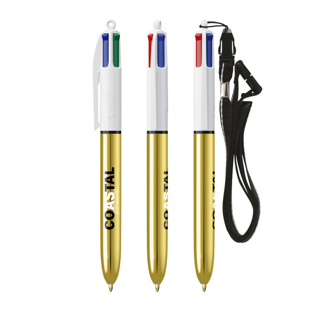 Custom Printed BIC 4 Colours Shine Ballpen + Lanyard Laser Engraving 360 - Image 3