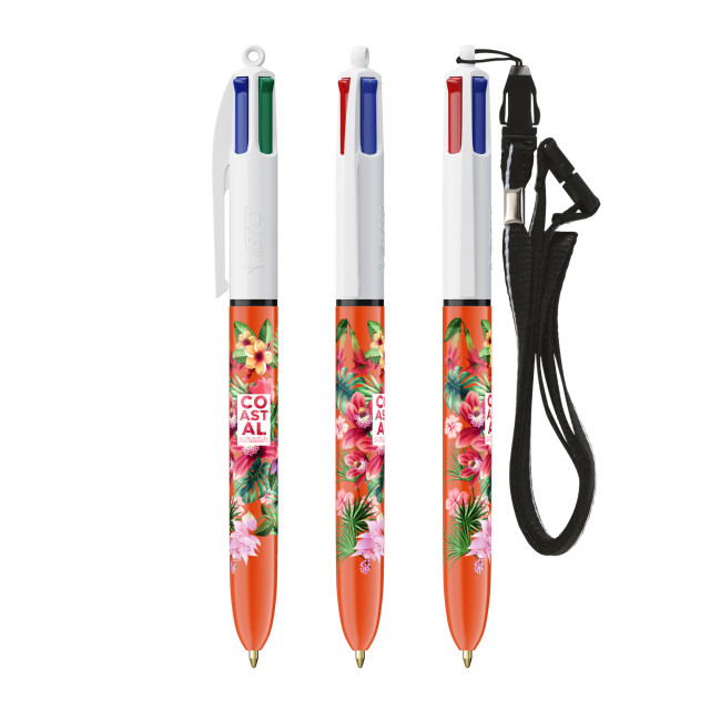 Custom Printed BIC 4 Colours Fine Ballpen & Lanyard BritePix