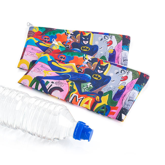 Custom Printed Cosmetic and Toiletry Pencil Case Style Purse from Recycled Bottles