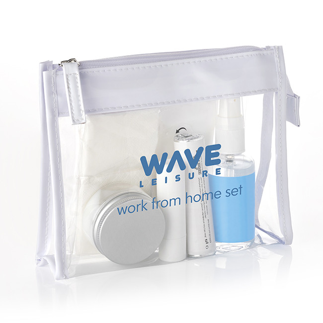 Custom Printed Work From Home Set in a Clear PVC White Trim Bag