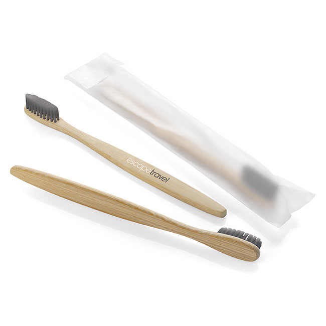 Branded Bamboo Toothbrush with Charcoal Bristles 18cm