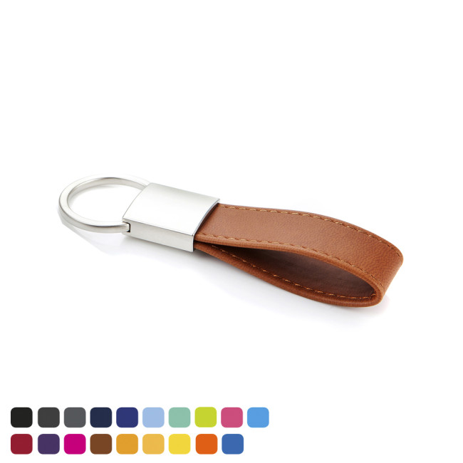 Custom Printed Deluxe Mini Loop Key Fob With a Twist Action Ring In Soft Touch Vegan Torino PU - Image 1