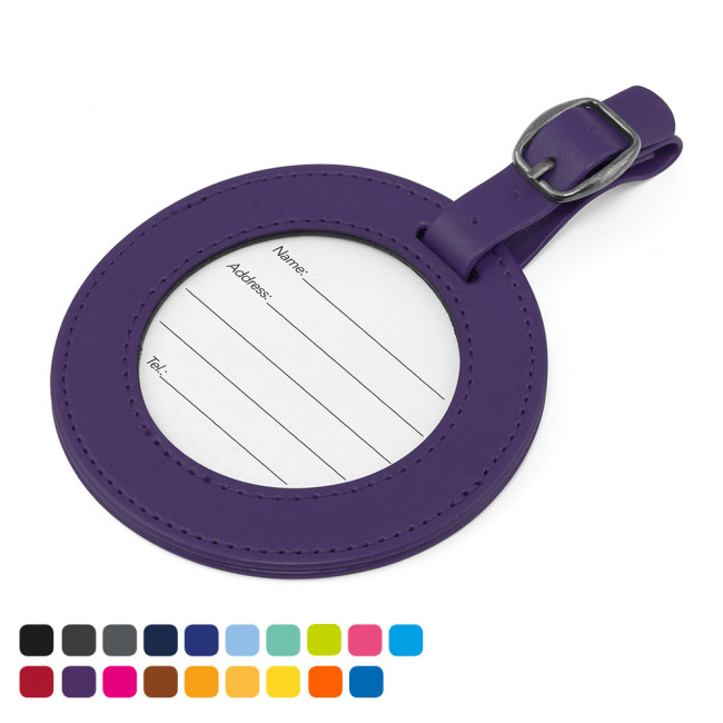 Custom Printed Round Luggage Tag With Clear Window to show details card In Vegan Torino PU - Image 2