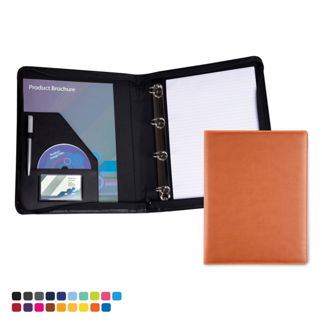 Custom Printed Zipped A4 Ring Binder In Soft Touch Vegan Torino PU - Image 2