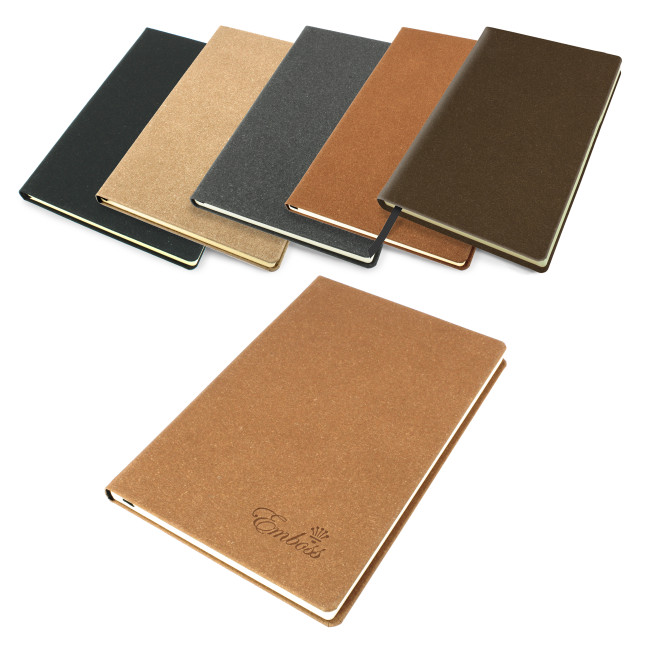 Custom Printed Palma Natural Recycled Leather A5 Casebound Notebook - Image 1