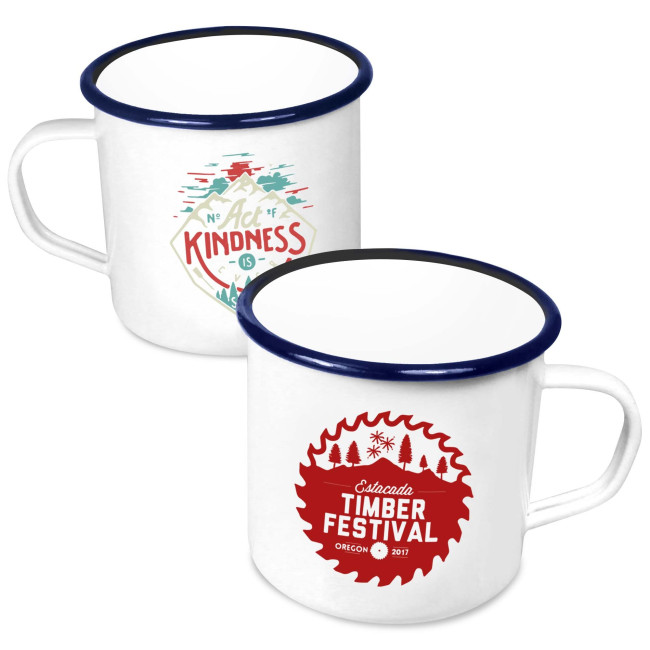 Custom Printed White Premium Enamel Mugs 568ml