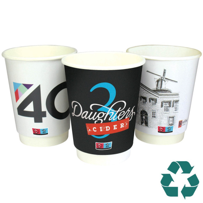 Branded Recyclable Double Wall Paper Cup Full Colour 340ml