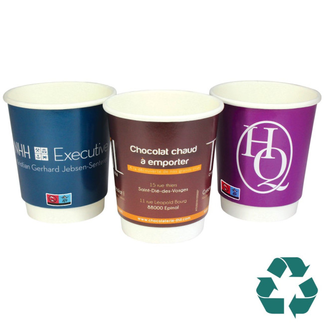 Branded Recyclable Double Wall Paper Cup Full Colour 230ml