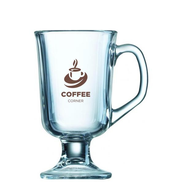 Custom Printed Bock Footed Glass Coffee Mug 290ml