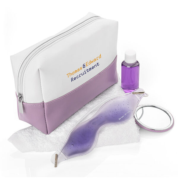 Custom Printed Wellbeing / Spa Set in a Purple and White Bag