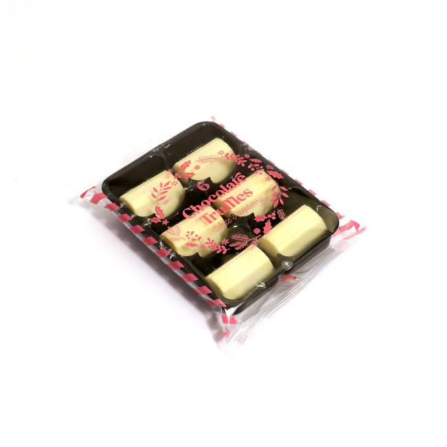 Custom Printed Winter Flow Wrapped Tray White Raspberry Chocolate Truffles x6