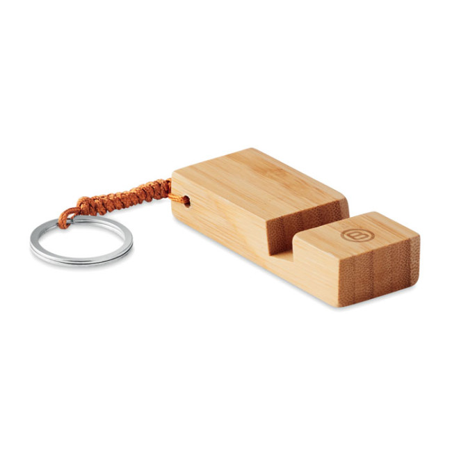 Branded Bamboo Keyring With Smartphone Stand