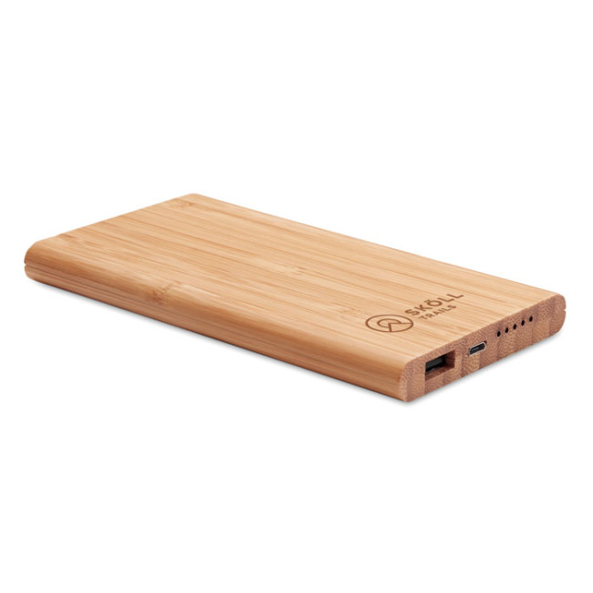 Branded Wireless Power Bank In Bamboo