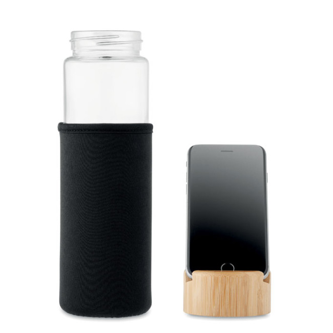 Branded Glass Bottle Bamboo Lid 600ml - Image 1