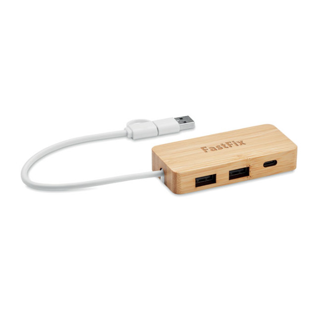 Branded Bamboo USB 3 Ports Hub