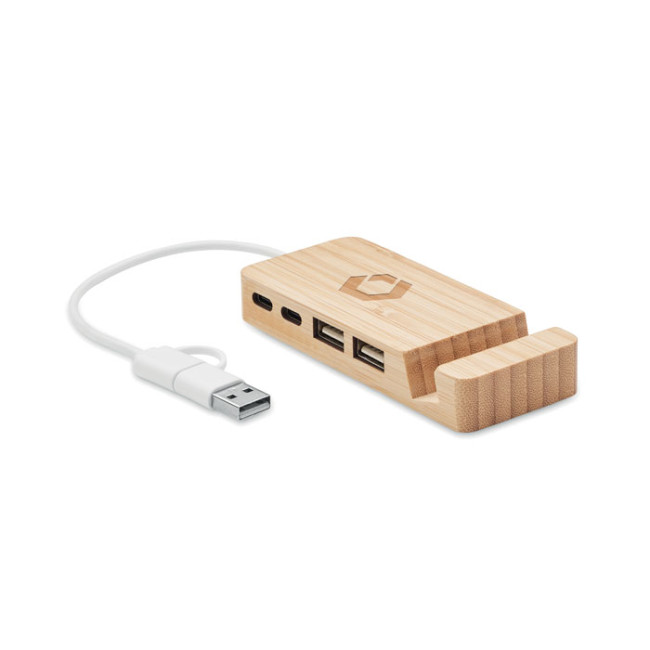 Branded Bamboo USB 4 Ports Hub