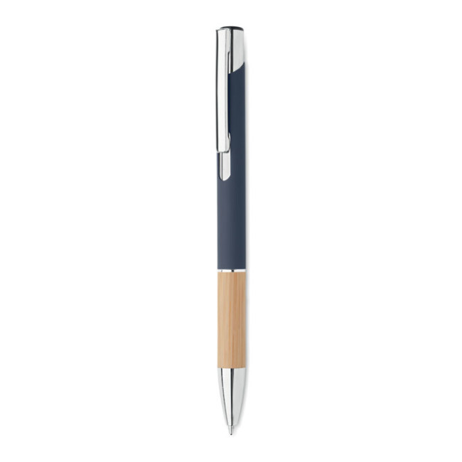 Branded Push Button Aluminium Pen With Bamboo Grip - Image 1