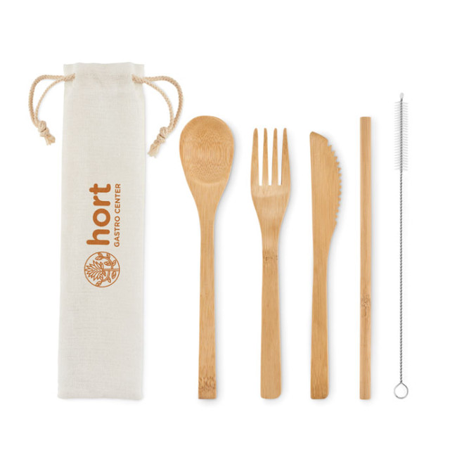 Branded Bamboo Cutlery With Straw