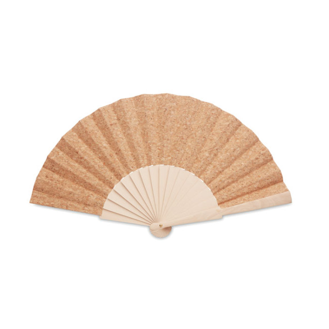 Custom Printed Wood Hand Fan With Cork Fabric