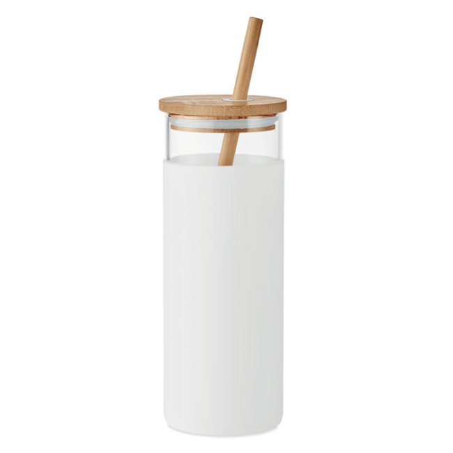 Branded Glass Tumbler 450ml Bamboo Lid - Image 2