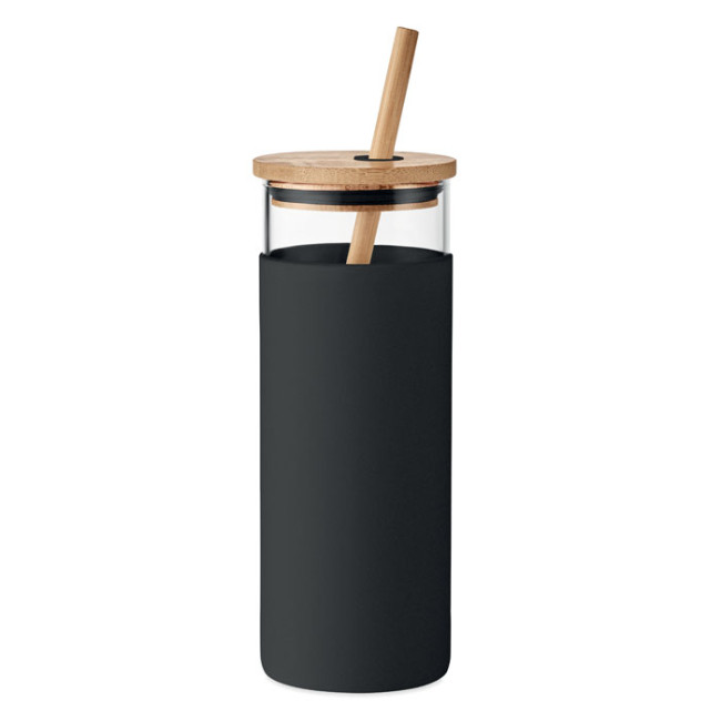 Branded Glass Tumbler 450ml Bamboo Lid - Image 1