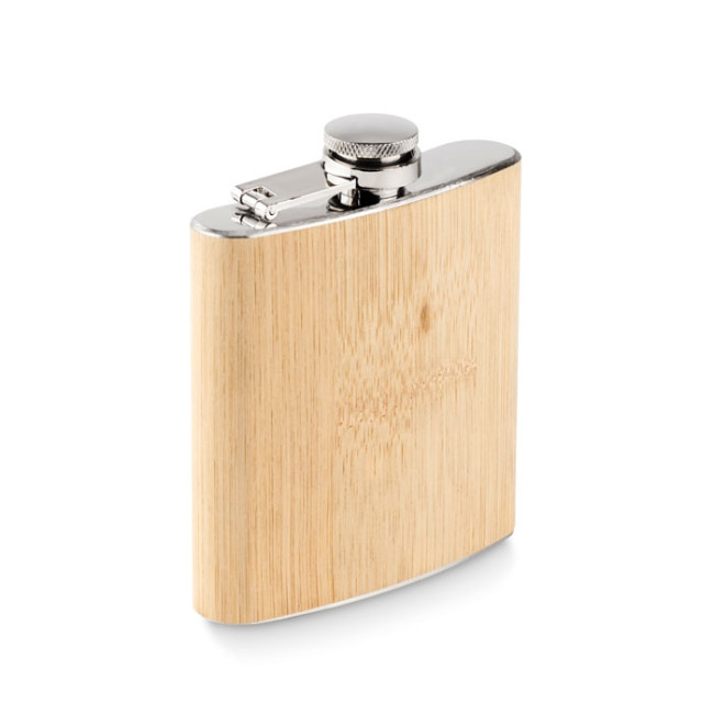 Branded Bamboo Slim Hip Flask 170ml