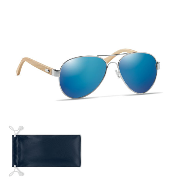 Branded Bamboo Sunglasses In Pouch - Image 2