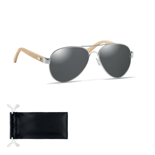 Branded Bamboo Sunglasses In Pouch - Image 1