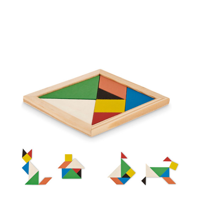 Custom Printed Tangram Puzzle In Wood