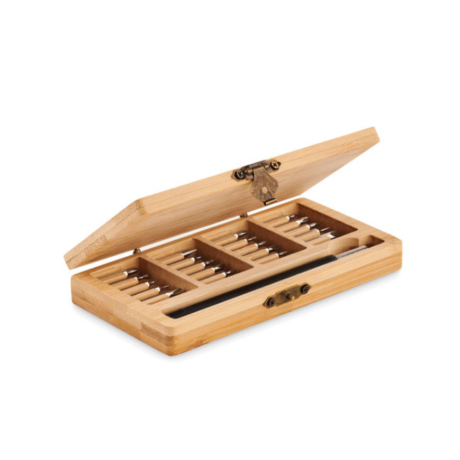 Branded 24 Piece Tool Set With Bamboo Case