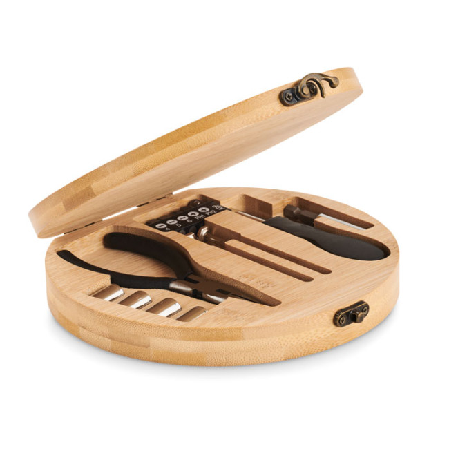 Branded 15 Piece Tool Set With Bamboo Case