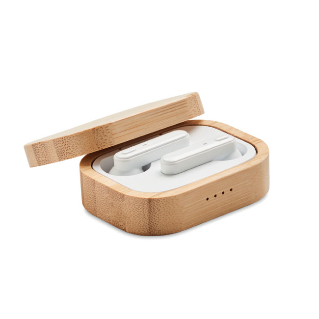 Branded TWS Earbuds In Bamboo Case