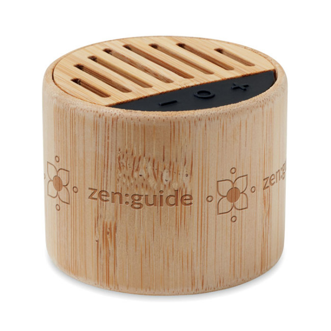 Branded Round Bamboo Wireless Speaker