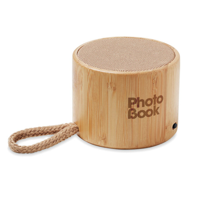 Branded Round Bamboo Wireless Speaker