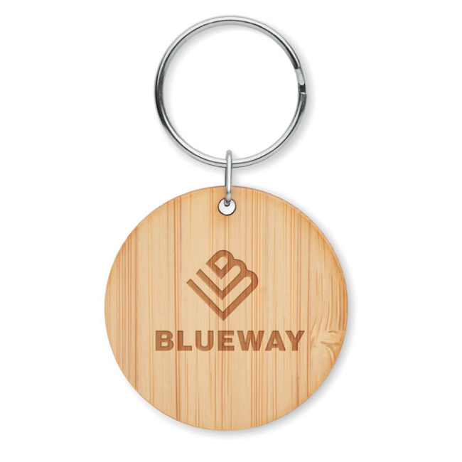 Branded Round Bamboo Key Ring