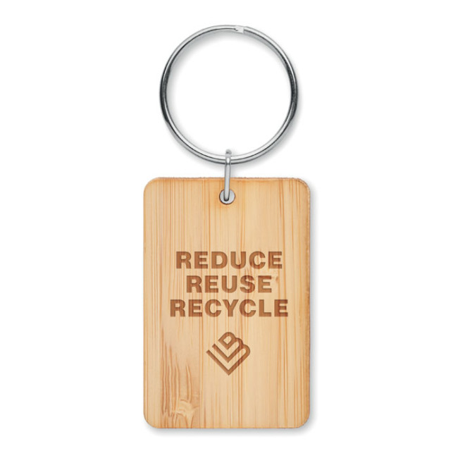 Branded Rectangular Bamboo Key Ring