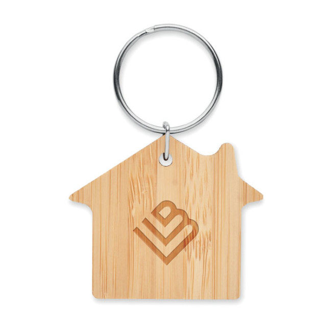 Branded House Shaped Bamboo Key Ring