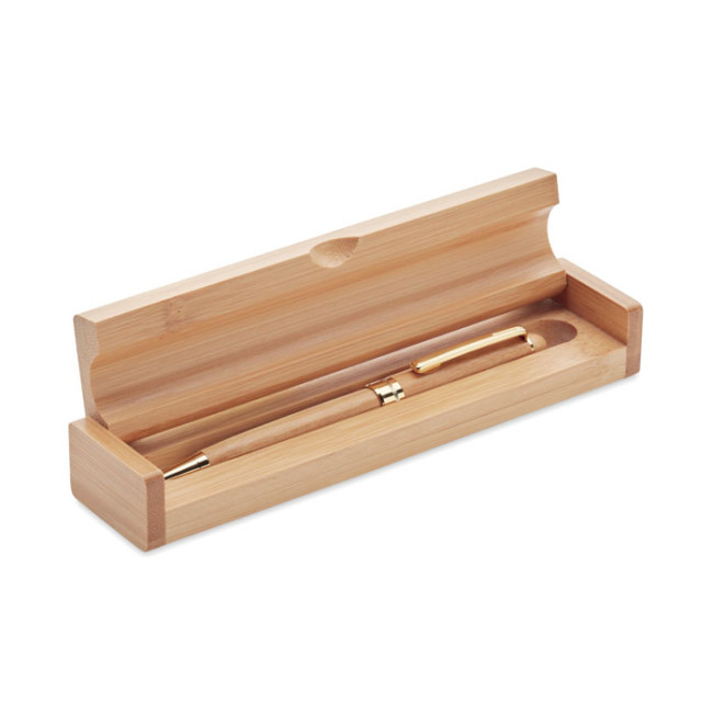 Branded Bamboo Twist Ball Pen In Box