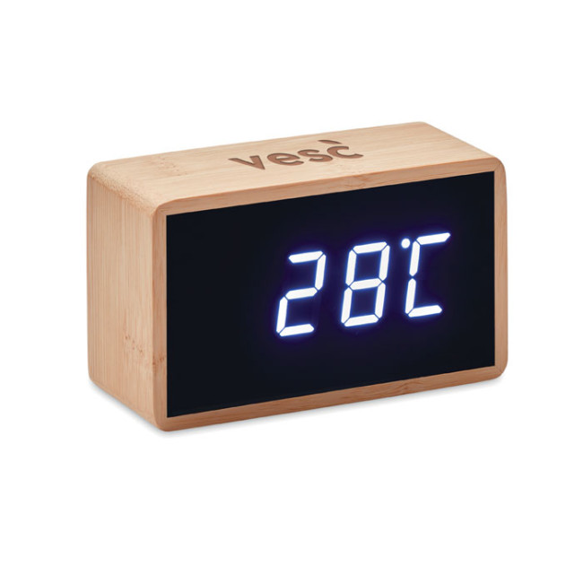 Branded LED Alarm Clock Bamboo Casing