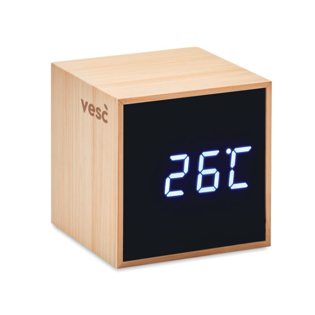 Branded LED Alarm Clock Bamboo Casing