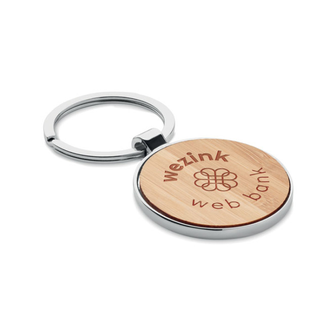 Branded Round Key Ring Metal Bamboo