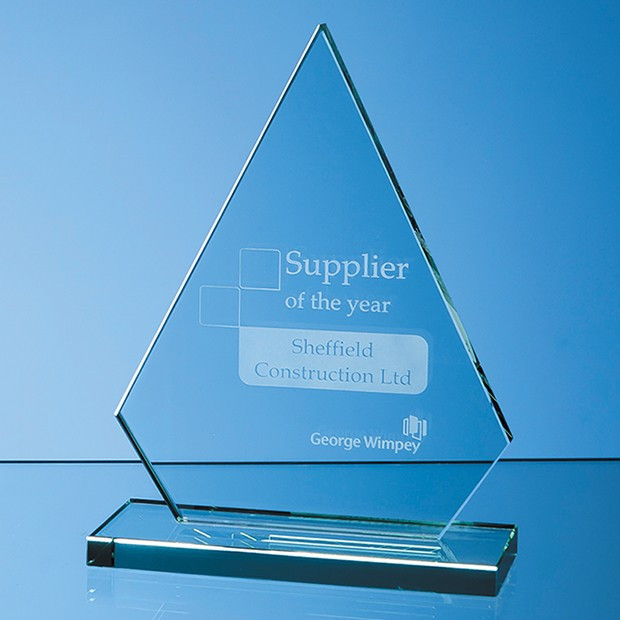 Custom Printed 19cm x 15cm x 12mm Jade Glass Peak Award